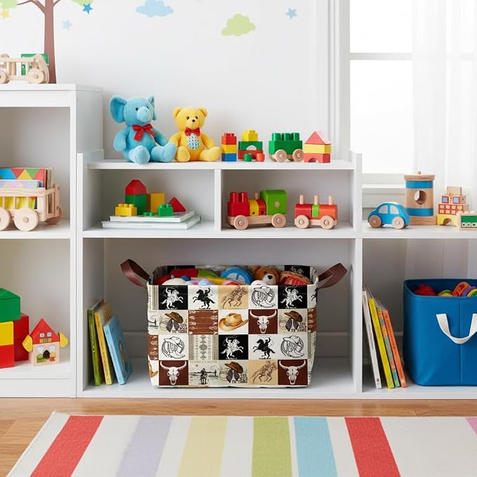 Western Cowboy Storage Basket Waterproof Canvas Toy Storage Bin Western Home - Image 4