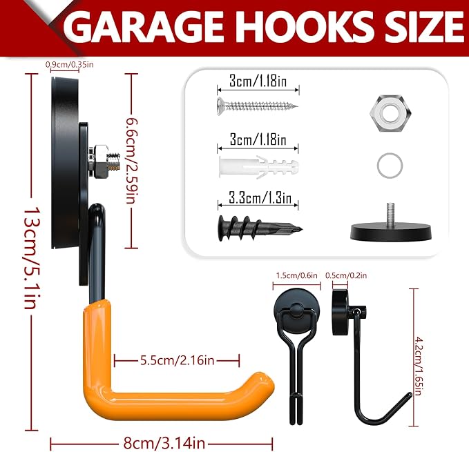 3-H Heavy Duty Magnet Garage Hooks 2 Pack, Large Strong Magnetic Hooks - Image 2