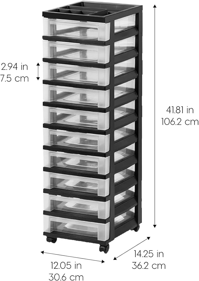 IRIS USA 2 Pack 10-Drawer Plastic Storage Rolling Organizer Cart - Image 3