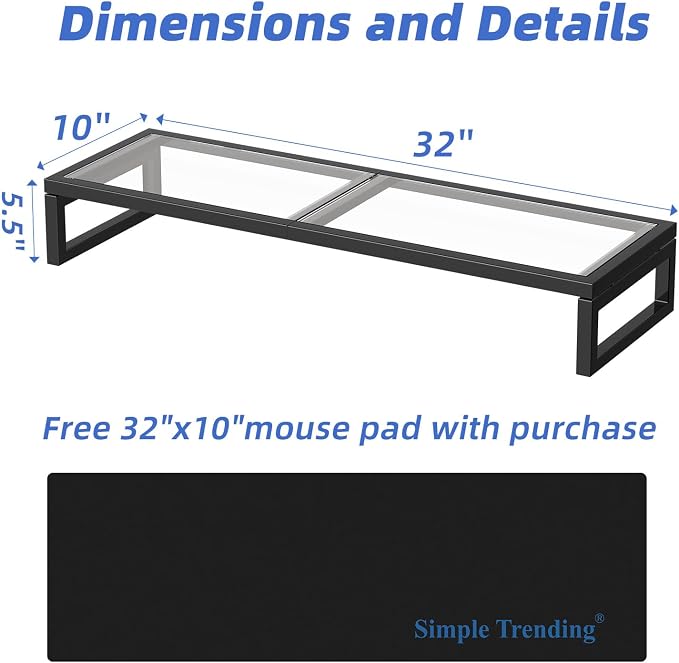 Simple Trending Dual Monitor Stand Riser, Tempered Glass Computer Desk Organizer - Image 5