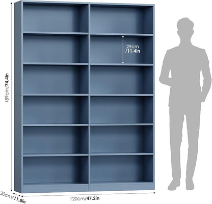 FACBOTALL Bookshelf and Bookcase, 6-Tier Double Wide Bookshelves, Freestanding - Image 3