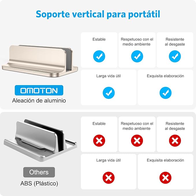 OMOTON Vertical Laptop Stand Holder, Desktop Aluminum Stand - Image 2
