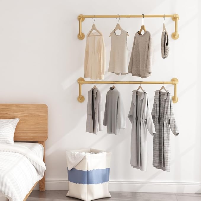 Industrial Pipe Clothing Racks 2 Pack, 36.2In Wall Mounted Clothes Rack - Image 6
