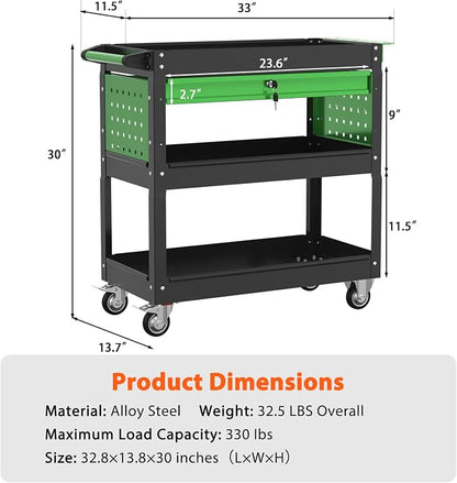 3 Tier Rolling Tool Cart On Wheels, Heavy Duty Utility Cart - Image 7