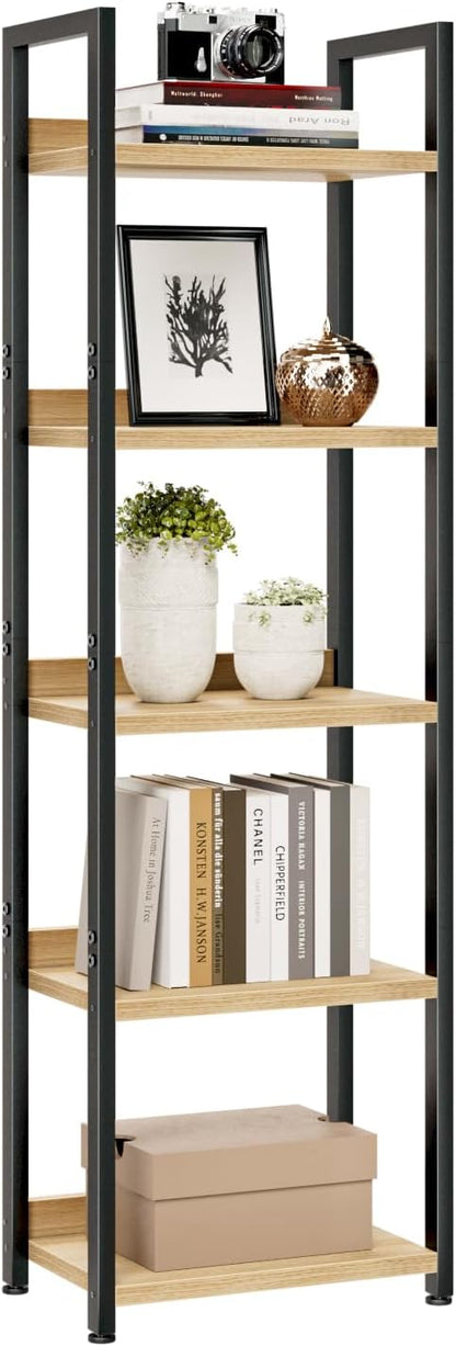 NUMENN Narrow Bookshelf, 5 Tier Freestanding Shelving Unit, Natural | Metal by NUMENN