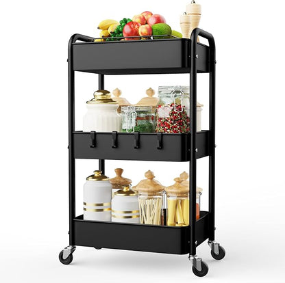LEHOM 3 Tier Rolling Utility Cart, Metal Trolley Cart by LEHOM