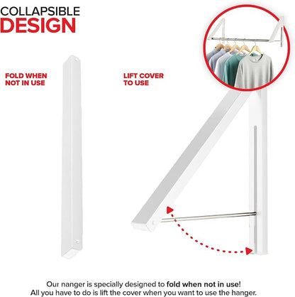 Double Foldable Clothing Rack w/Extension Rod, Wall-Mounted Retractable Clothes - Image 3