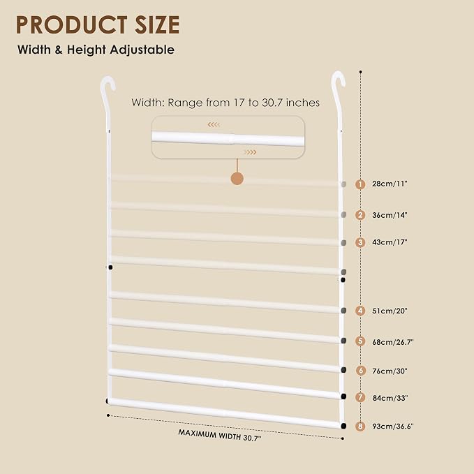 Hanging Closet Rod, Hanging Clothes Organizer, Adjustable, 1 Pack | Metal - Image 3