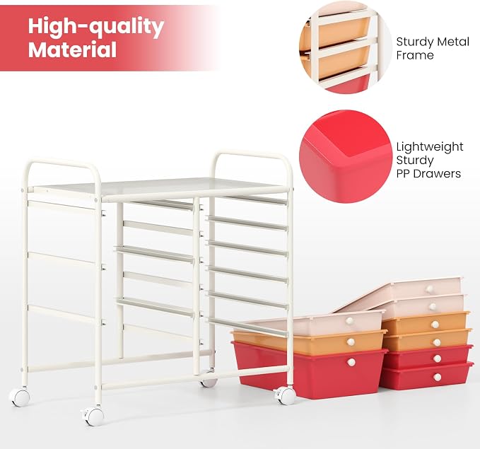 Giantex 9 Drawers Rolling Cart, Classroom Organizers, Storage Cart - Image 7