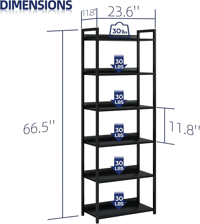 NUMENN Bookshelf, 6 Tier Freestanding Shelving Unit, Falling Prevention Baffle - Image 3