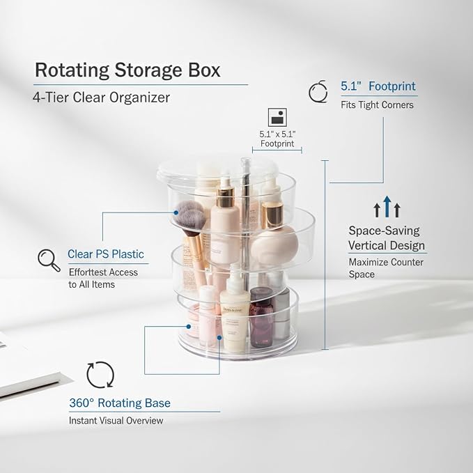 Rotating Cosmetic Display Case, 360-Degree Clear Storage Organizer - Image 5