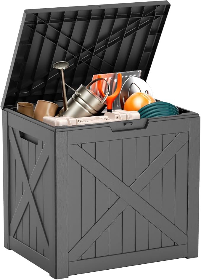 32 Gallon Outdoor Deck Box, Storage Lockable Waterproof Patio Furniture by MAIUSCOLI