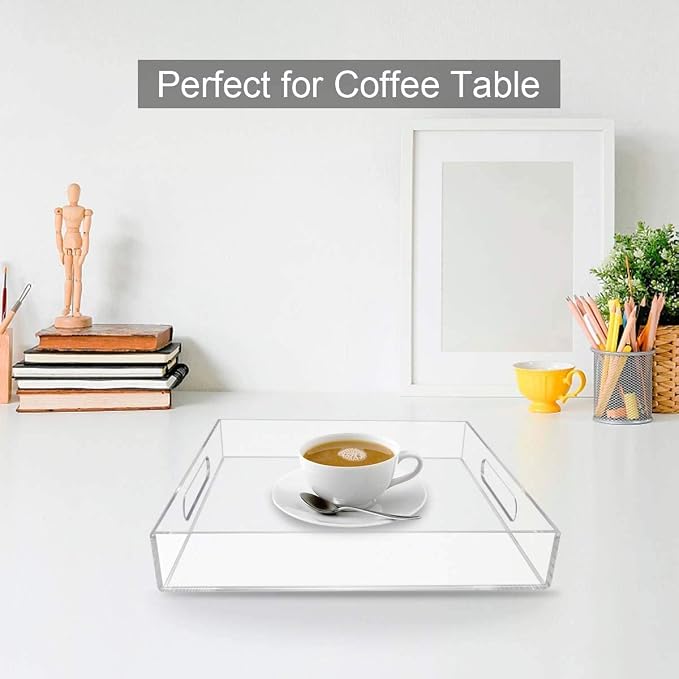 NIUBEE Acrylic Serving Tray 14x18 Inches -Spill Proof- Clear Decorative Tray - Image 5