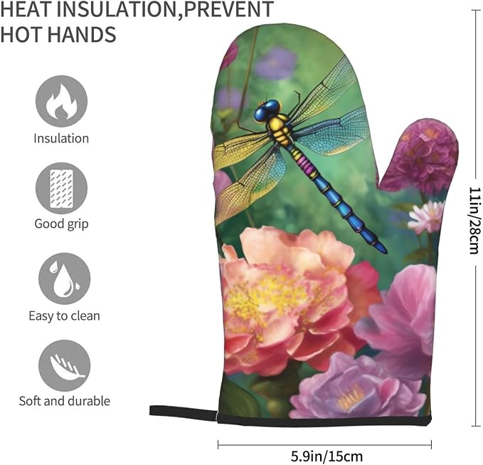 Oven Mitts Set of 2 Dragonfly Garden Spring Oven Glove Heat Resistant 500â„‰ - Image 2