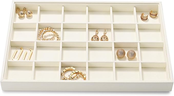 Stackable Beige Jewelry Organizer Tray Premium Microfiber 24 Grid Jewelry by Woodten