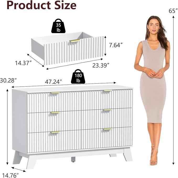 Fluted Dresser for Bedroom, 6 Drawer Dresser for Closet, Storage Cabinet and - Image 2