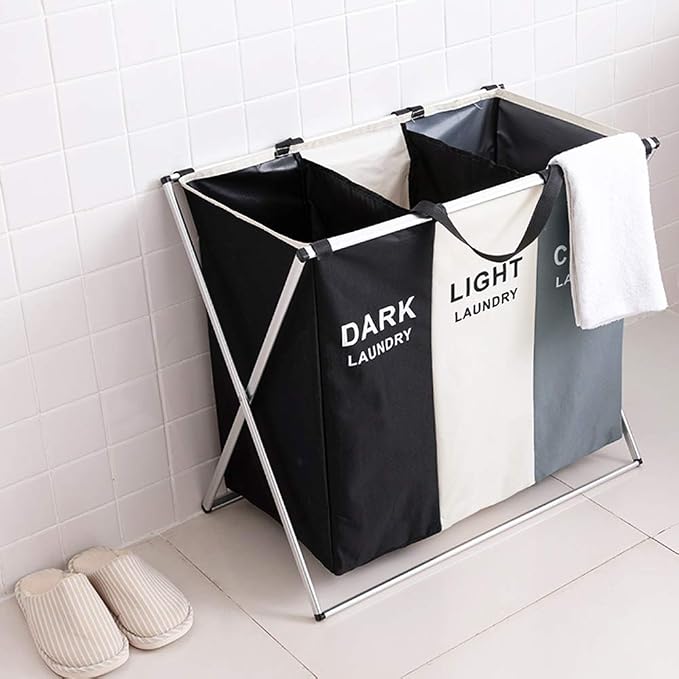 Nicesail 3 Section Laundry Basket Printed Dark Light Color, Foldable - Image 8