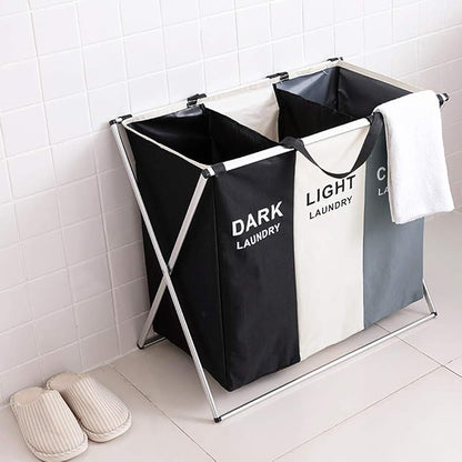Nicesail 3 Section Laundry Basket Printed Dark Light Color, Foldable - Image 8