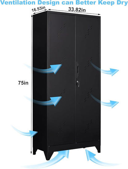75" Metal Storage Cabinet with Lockable Doors, Functional Garage Storage - Image 3