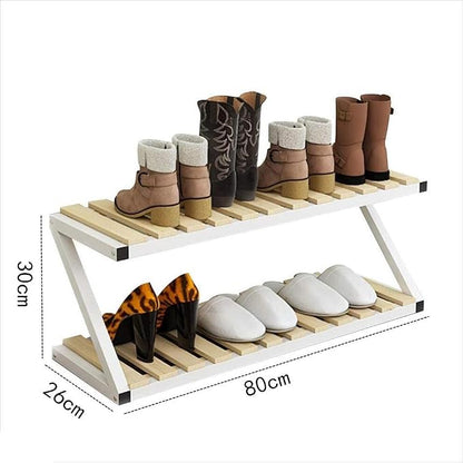 Shoe Rack, Household Solid Wood Iron Standing Storage Bench Shoes Organizer - Image 2