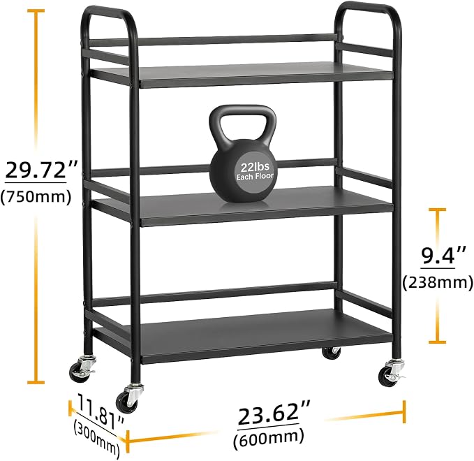 HDANI 3 Tier Metal Utility Multipurpose Rolling Cart, Large Capacity Heavy Duty - Image 2