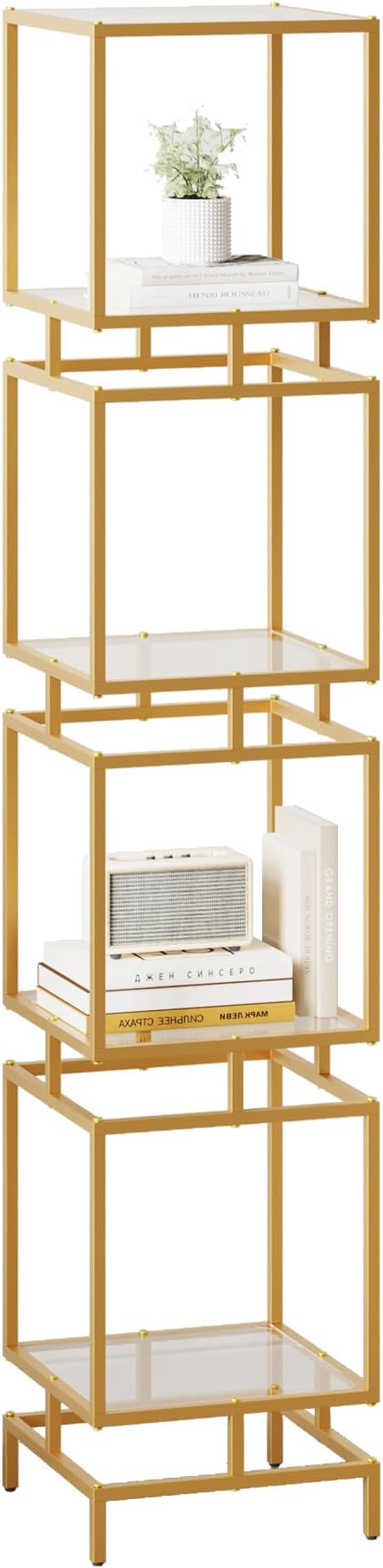 4 Cube Glass Shelf, 4-Tier Bookshelf, Display Shelf Rack, Metal Storage Rack - Image 8