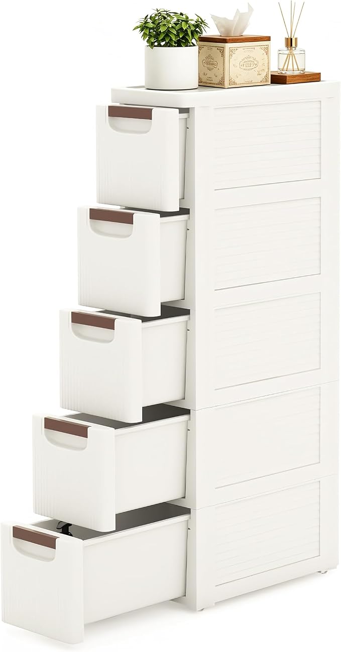 5 Drawers Narrow Bathroom Storage Cabinet, Slim Storage Cabinet, Plastic Slim by KUPABABI