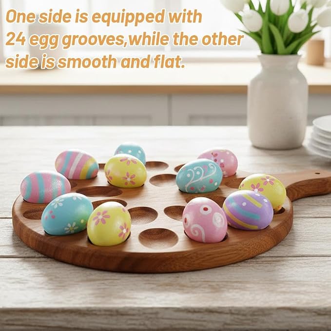 24 Holes Wood Deviled Egg Platter Round Tray - Image 4