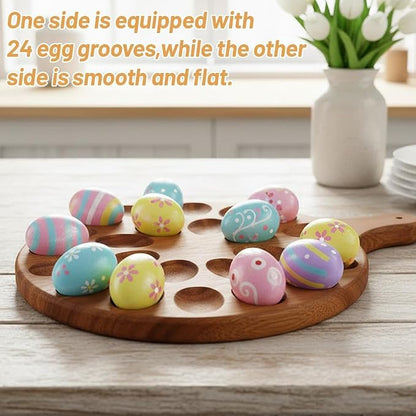 24 Holes Wood Deviled Egg Platter Round Tray - Image 4