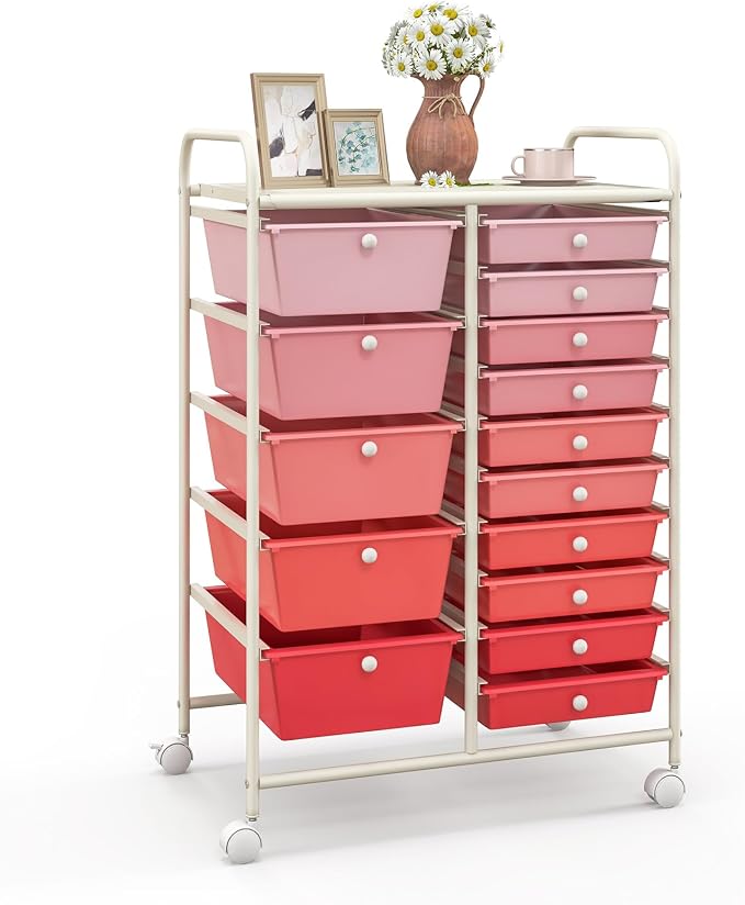 Giantex 15 Drawers Rolling Cart, Classroom Organizers, Storage Cart by Giantex