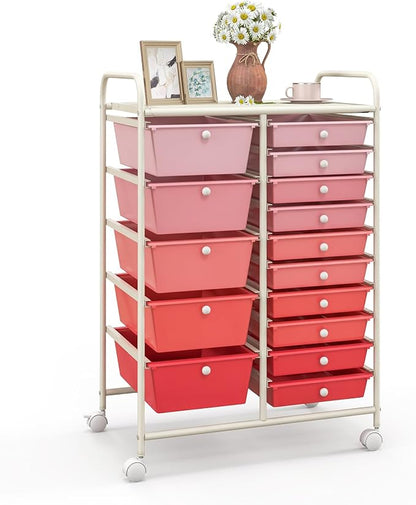 Giantex 15 Drawers Rolling Cart, Classroom Organizers, Storage Cart by Giantex