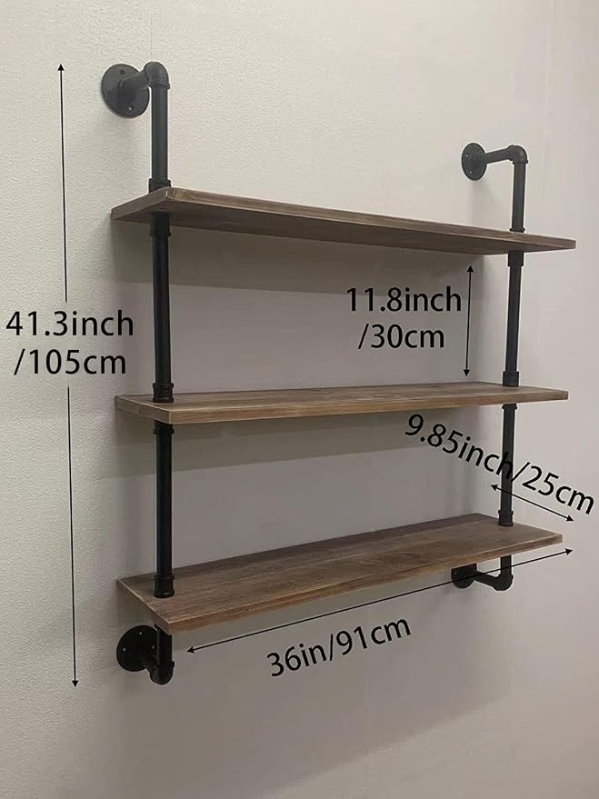 HDDFER Pipe Shelves Industrial Pipe Shelving Shelves Real Wood Industrial - Image 2