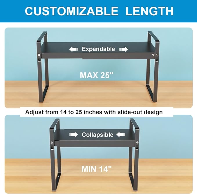 Expandable Cabinet Shelf Organizer 14-25 Inch Adjustable Length, Under Sink - Image 3