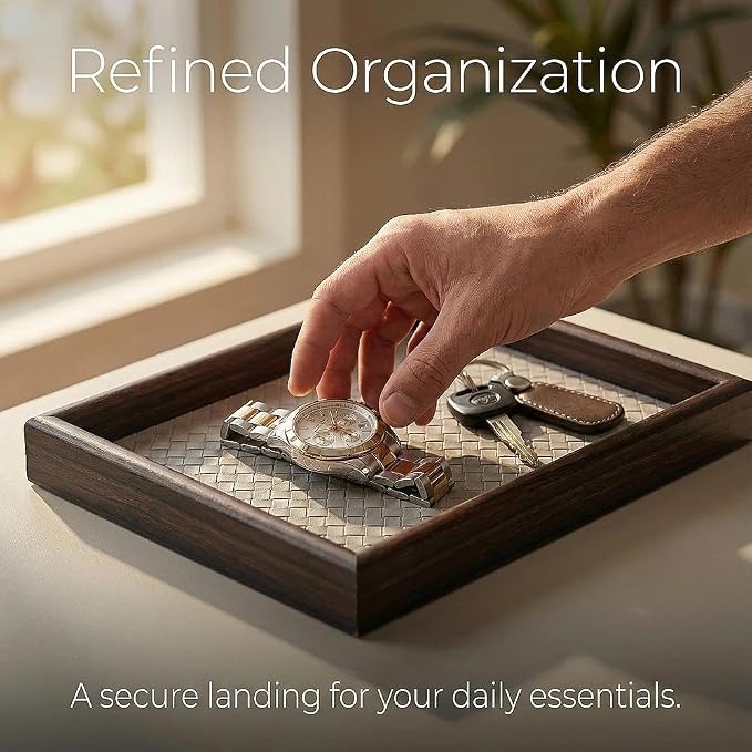 Wooden Valet Tray with Leather Base - Image 6
