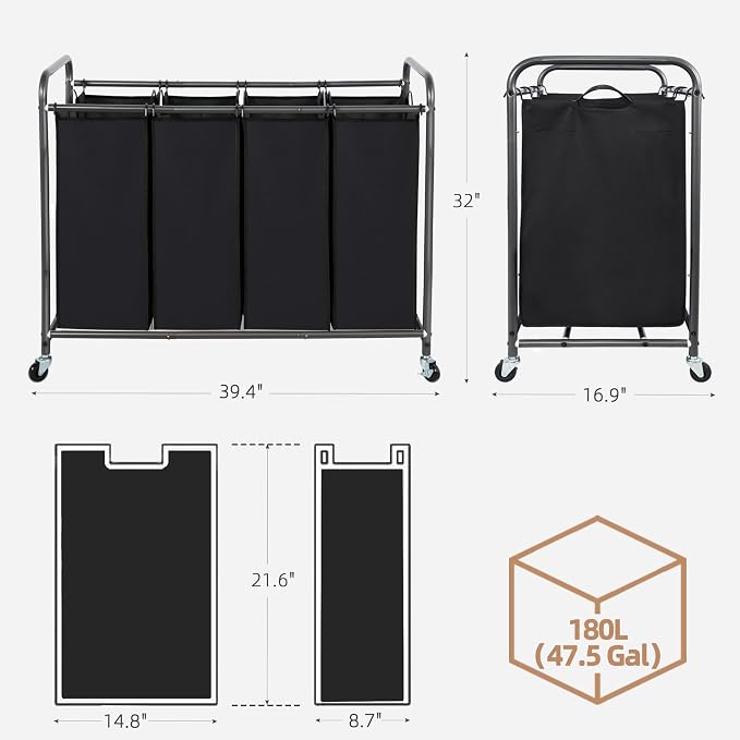 STORAGE MANIAC Laundry Sorter 4 Section, 47.8 Gal Laundry Hamper - Image 3