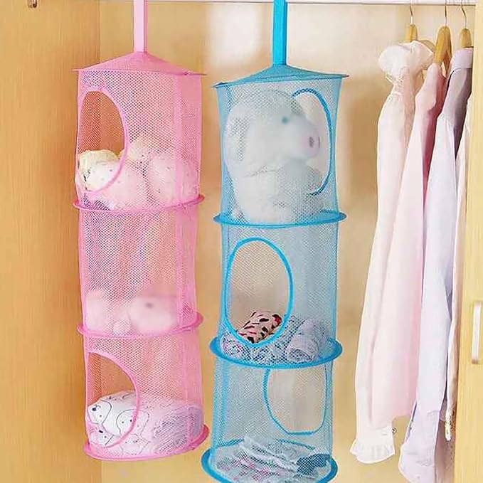 GSHLLO 2 Pcs Toy Storage Hanging Mesh 3 Compartment Organizer Net Stuffed - Image 2