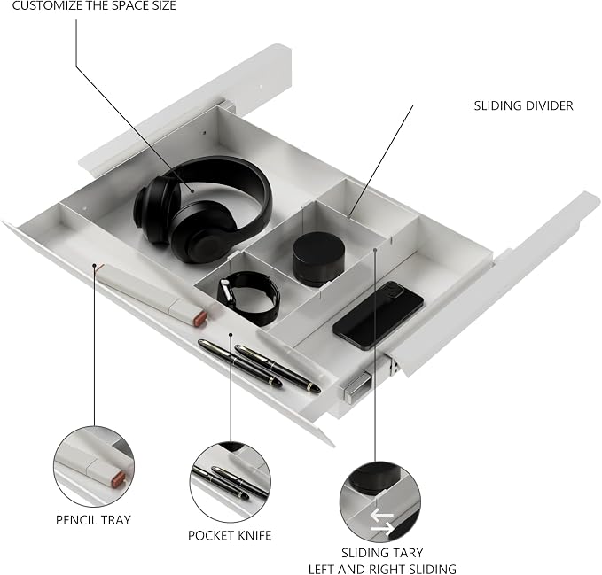 White Under Desk Sliding Pull-out Drawer - Image 2