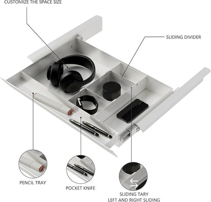 White Under Desk Sliding Pull-out Drawer - Image 2