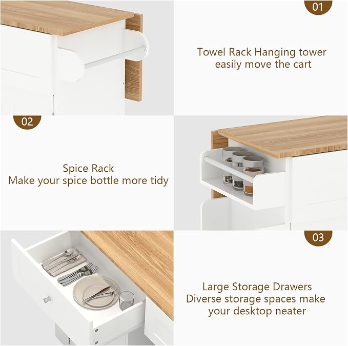 YOURLITE Kitchen Islands with Wheels, Home Bar Table with Spice Rack & with - Image 4