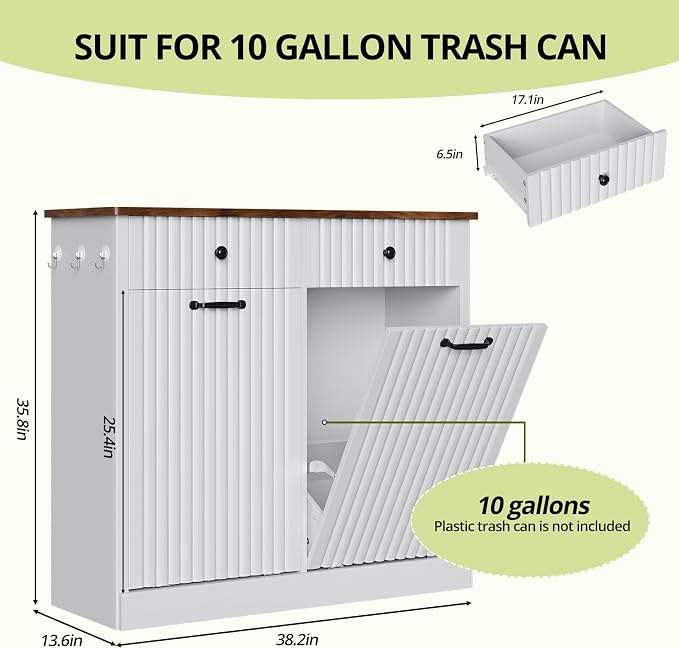Double Tilt Out Trash Can Cabinet, 20 Gallon Fluted Laundry Hamper Cabinet - Image 2