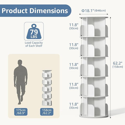 DUMOS 5 Tier Rotating Bookshelf Tower, Study Spinning Bookshelf - Image 2