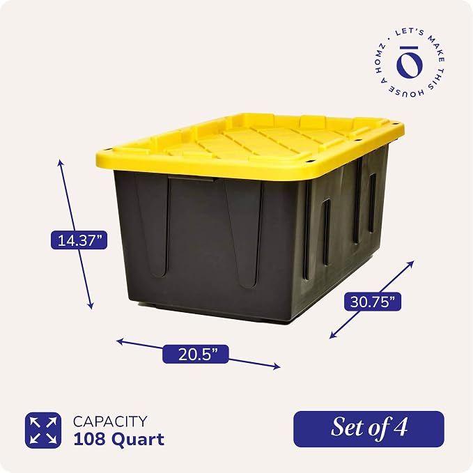 HOMZ 4-Pack Durabilt Tote, Heavy Duty Plastic Storage Bins - Image 2