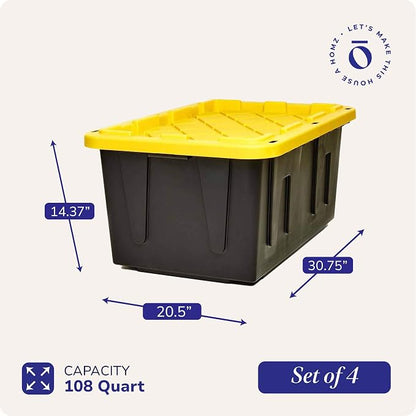 HOMZ 4-Pack Durabilt Tote, Heavy Duty Plastic Storage Bins - Image 2