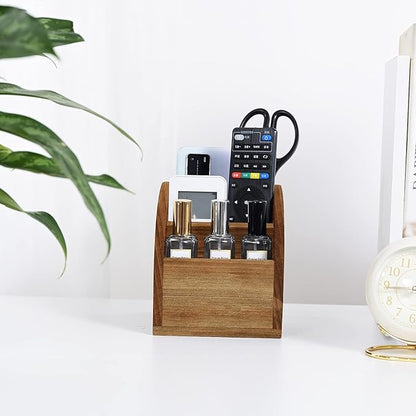 OKSQW Rustic Vintage Wooden Desk Organizer Farmhouse Wood Remote Control Caddy - Image 5