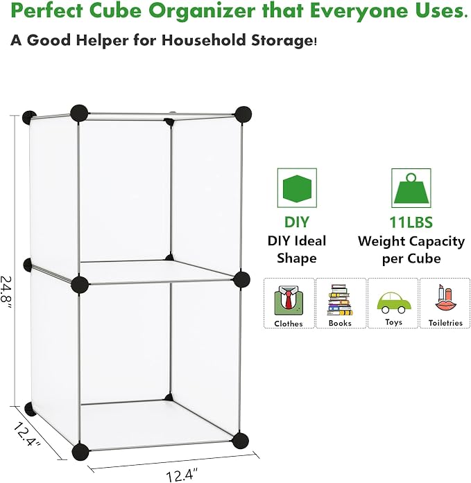C&AHOME Cube Storage, 2-Cube Organizer Unit, Plastic Closet Storage Shelf - Image 2