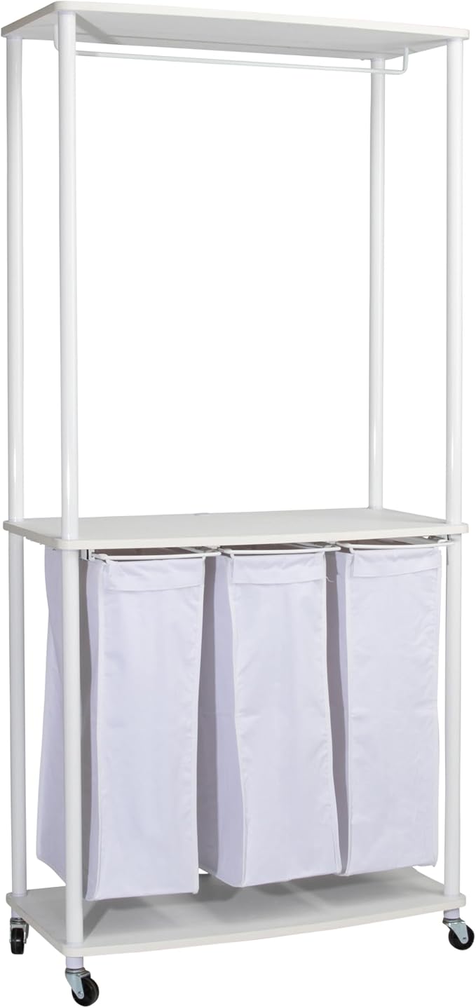 Household Essentials 3-Bag Laundry Center, Smooth Laminate Shelving, Sturdy by HouseholdEssentials
