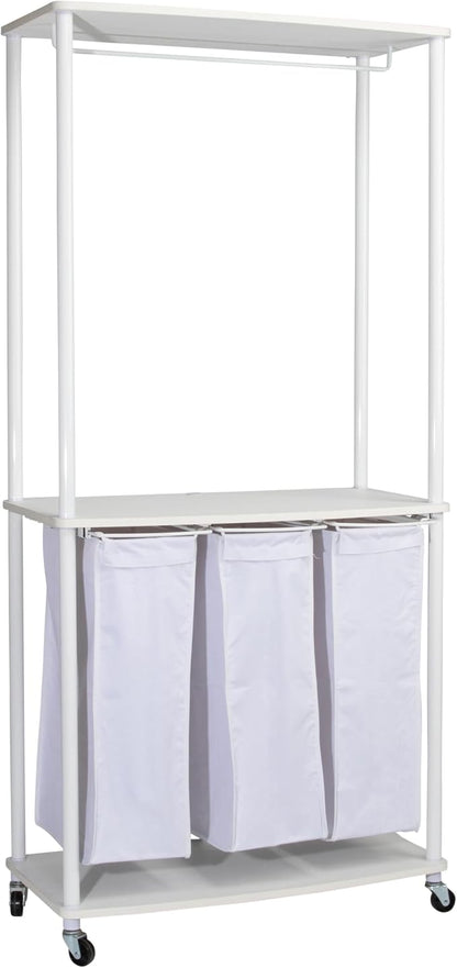 Household Essentials 3-Bag Laundry Center, Smooth Laminate Shelving, Sturdy by HouseholdEssentials
