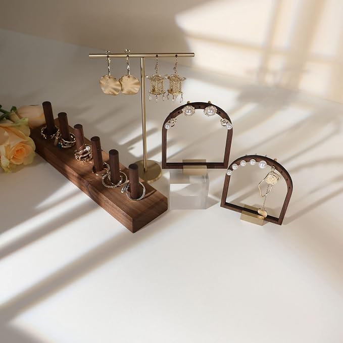 GemeShou 3pcs Wooden stud earring organizer holder, walnut earring hangers - Image 7