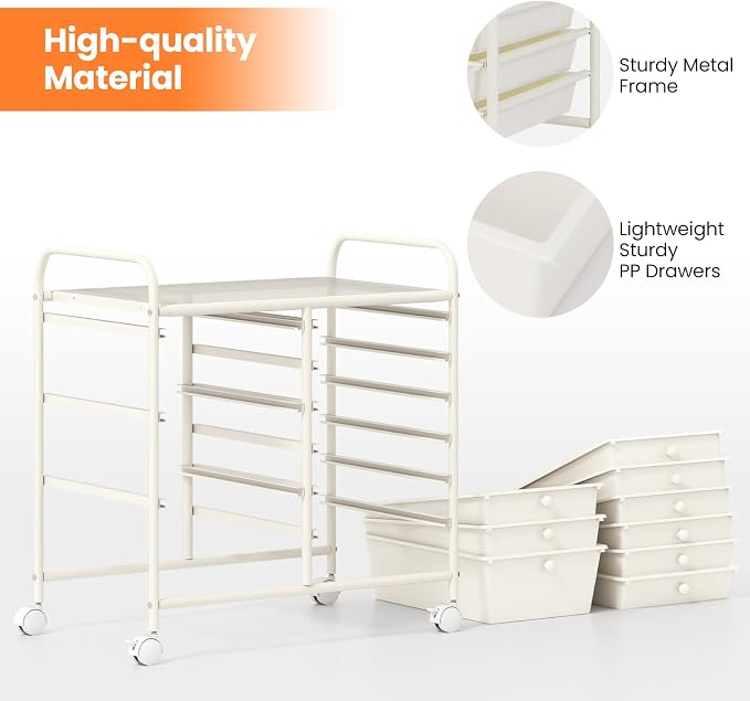 Giantex 9 Drawers Rolling Cart, Classroom Organizers, Storage Cart - Image 7