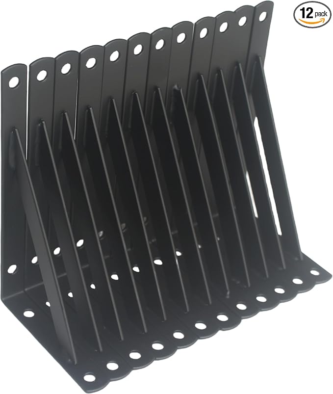 12 Pack L6 x H 3.5" Black Heavy Duty Shelf Brackets by MHMYDZ